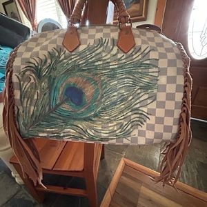 Louis Vuitton speedy 30 with handpainted, Peacock feather and fringe
